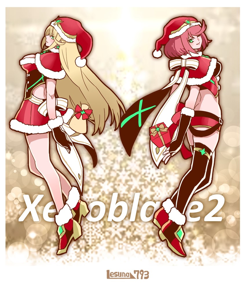 pyra and mythra (xenoblade chronicles and 1 more) drawn by lesuna