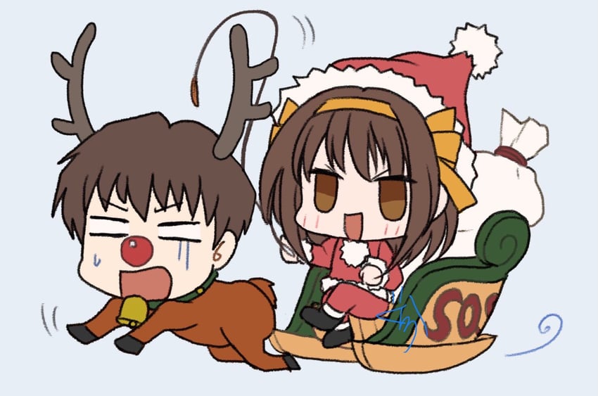 suzumiya haruhi and kyon (suzumiya haruhi no yuuutsu) drawn by gurira_(gyud0nm0rim0ri)