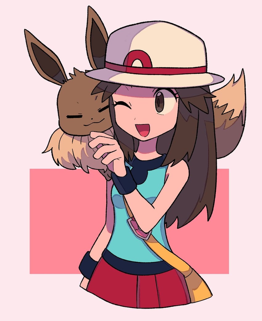 eevee and leaf (pokemon and 1 more) drawn by tyako_089