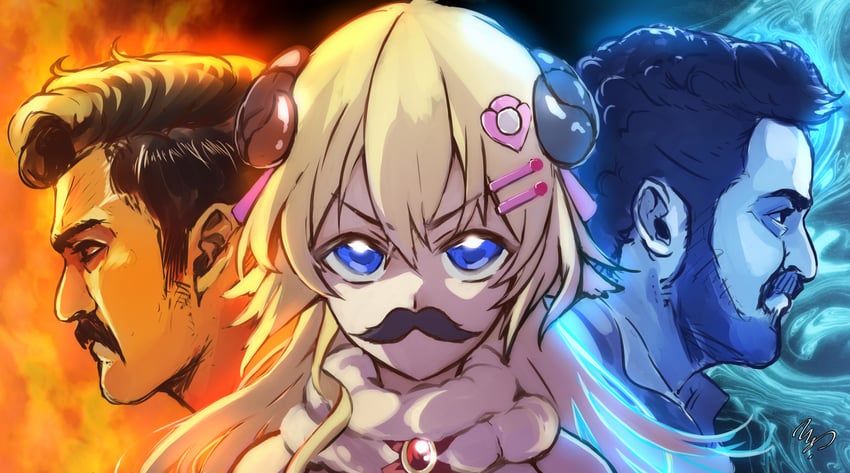 tsunomaki watame, komaram bheem, and alluri sitarama raju (hololive and 1 more) drawn by qiandao_you