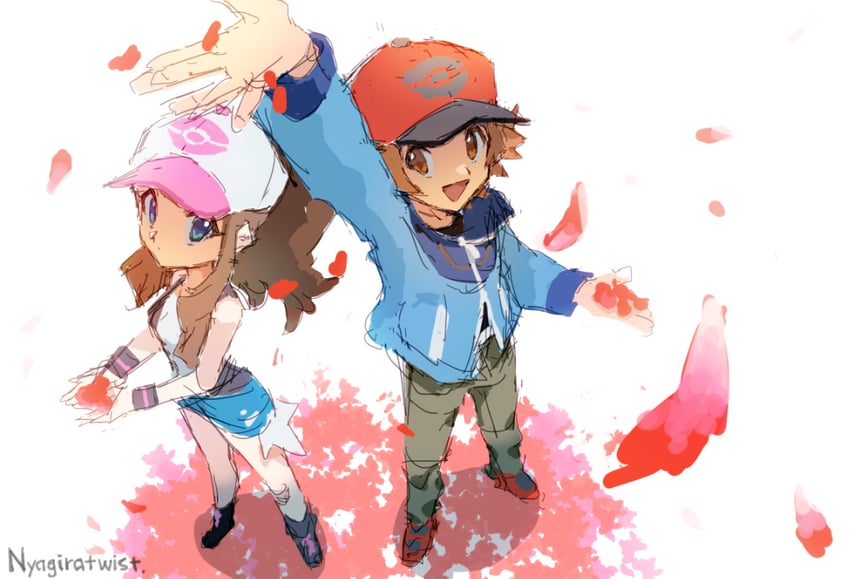 hilda and hilbert (pokemon and 1 more) drawn by nyagiratwist