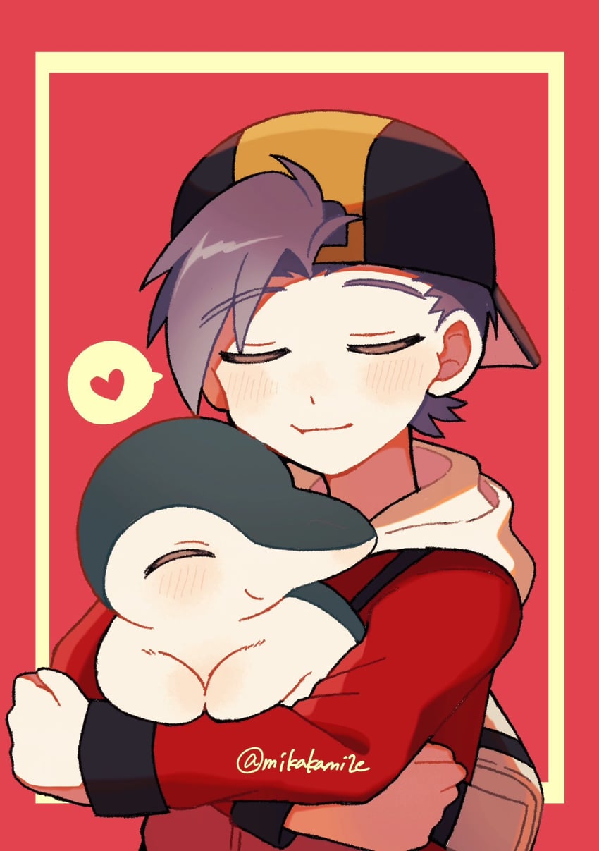 ethan and cyndaquil (pokemon and 1 more) drawn by mikakami1e