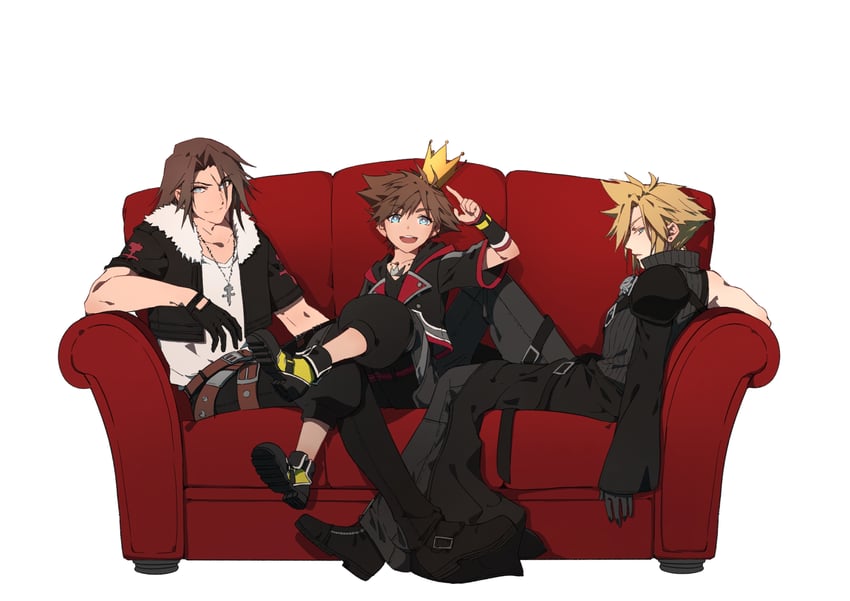 cloud strife, sora, and squall leonhart (final fantasy and 5 more) drawn by fermium.ice