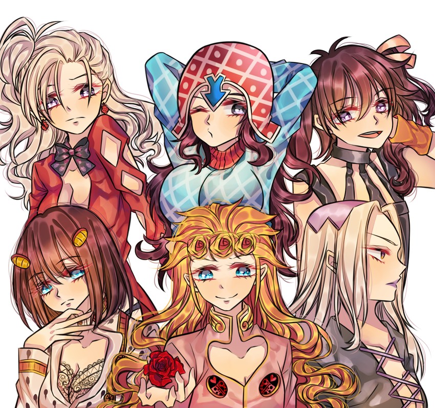 giorno giovanna, bruno bucciarati, guido mista, narancia ghirga, pannacotta fugo, and 1 more (jojo no kimyou na bouken and 1 more) drawn by erumakiko