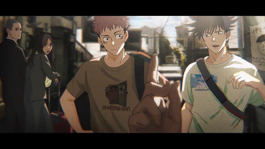 itadori yuuji, fushiguro megumi, kugisaki nobara, pochita, kageyama shigeo, and 2 more (chainsaw man and 3 more) drawn by arashi_(boom_sate225)