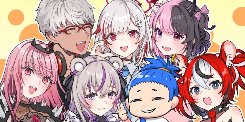 mori calliope, hakos baelz, arurandeisu, dtto., amaki pururu, and 2 more (hololive and 4 more) drawn by konkon_aria_(artist)