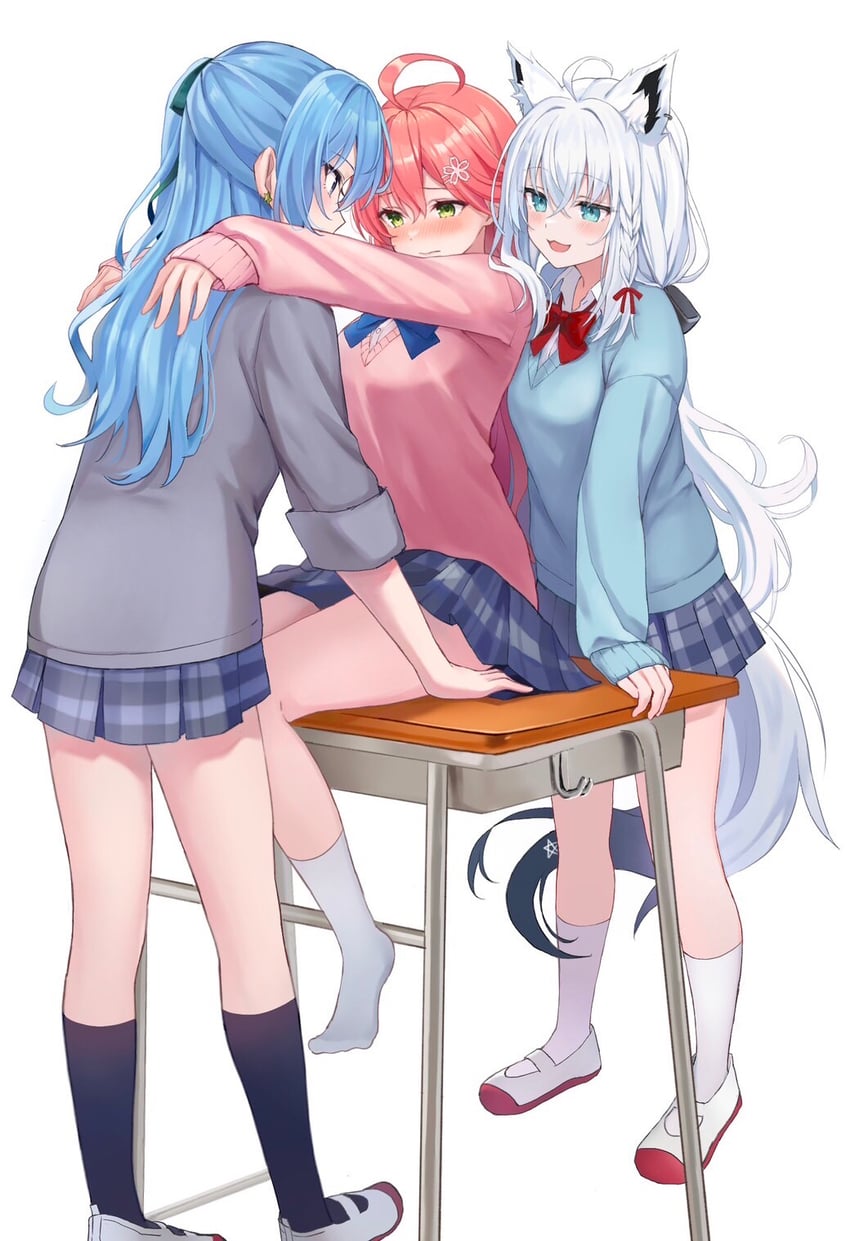 shirakami fubuki, hoshimachi suisei, and sakura miko (hololive) drawn by mochi_jiro