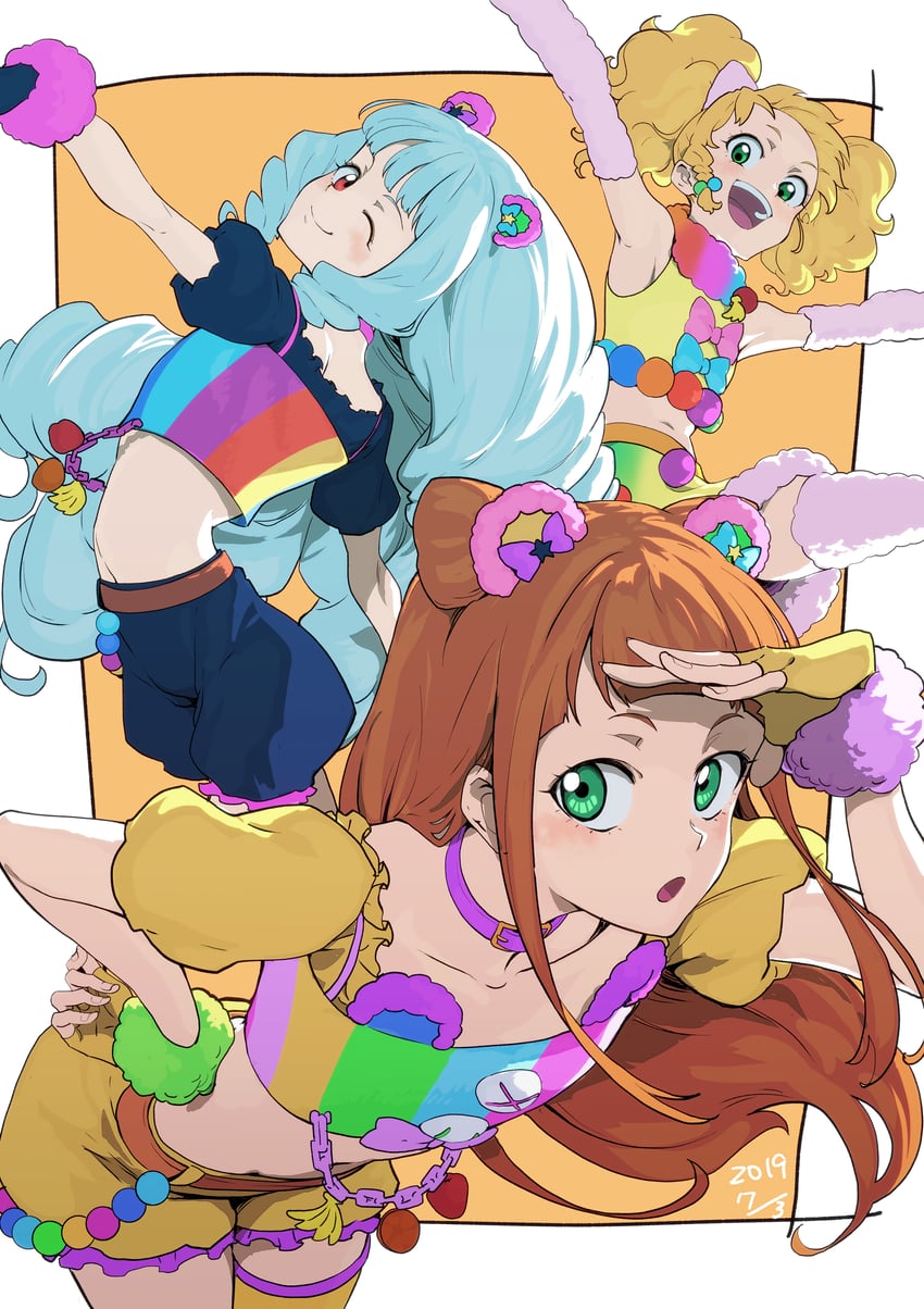 saotome ako, shirogane lily, and nikaido yuzu (aikatsu! and 1 more) drawn by galbi_(iouytuuyio)