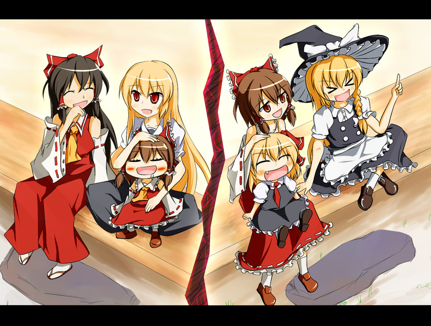 hakurei reimu, kirisame marisa, rumia, and sendai hakurei no miko (original and 3 more) drawn by kusa_tsuku