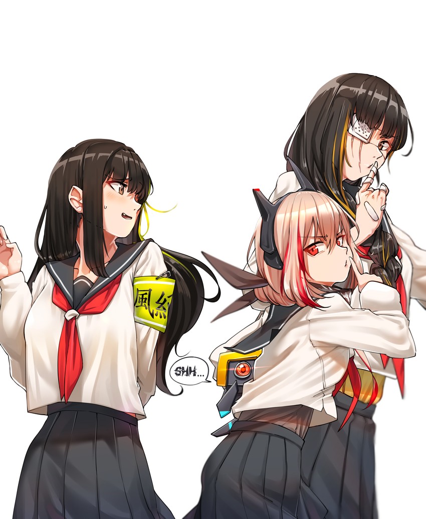 m16a1, m4a1, m4 sopmod ii, dinergate, and banana (girls' frontline) drawn by sd_bigpie