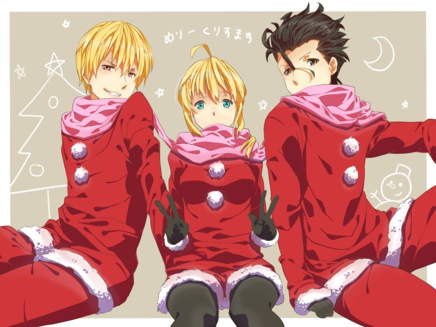 artoria pendragon, saber, gilgamesh, and diarmuid ua duibhne (fate and 1 more) drawn by pietani397