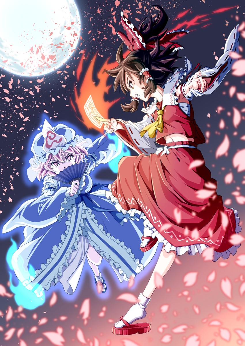 hakurei reimu and saigyouji yuyuko (touhou and 1 more) drawn by inuno_rakugaki