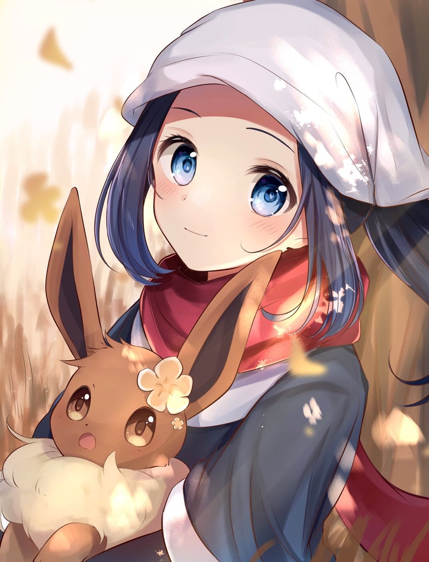eevee and akari (pokemon and 1 more) drawn by goma_(nabepa_n)