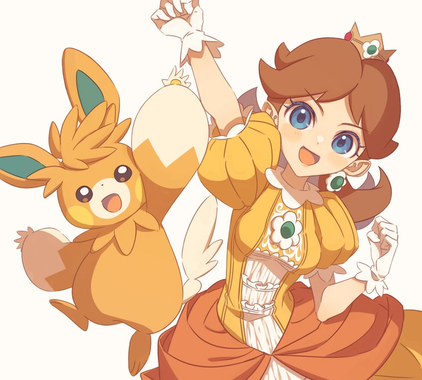 princess daisy and pawmot (pokemon and 2 more) drawn by miri_(cherryjelly)