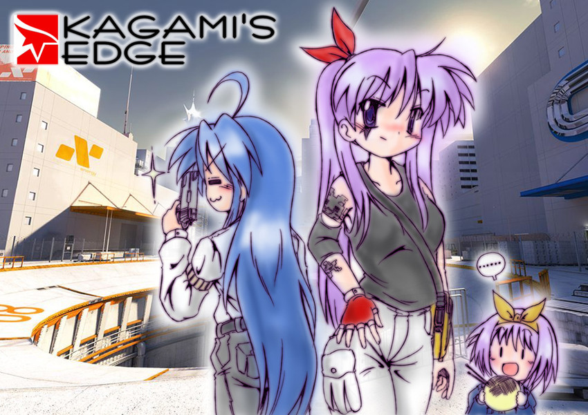 hiiragi kagami, izumi konata, hiiragi tsukasa, and faith connors (lucky star and 1 more) drawn by gaketsu