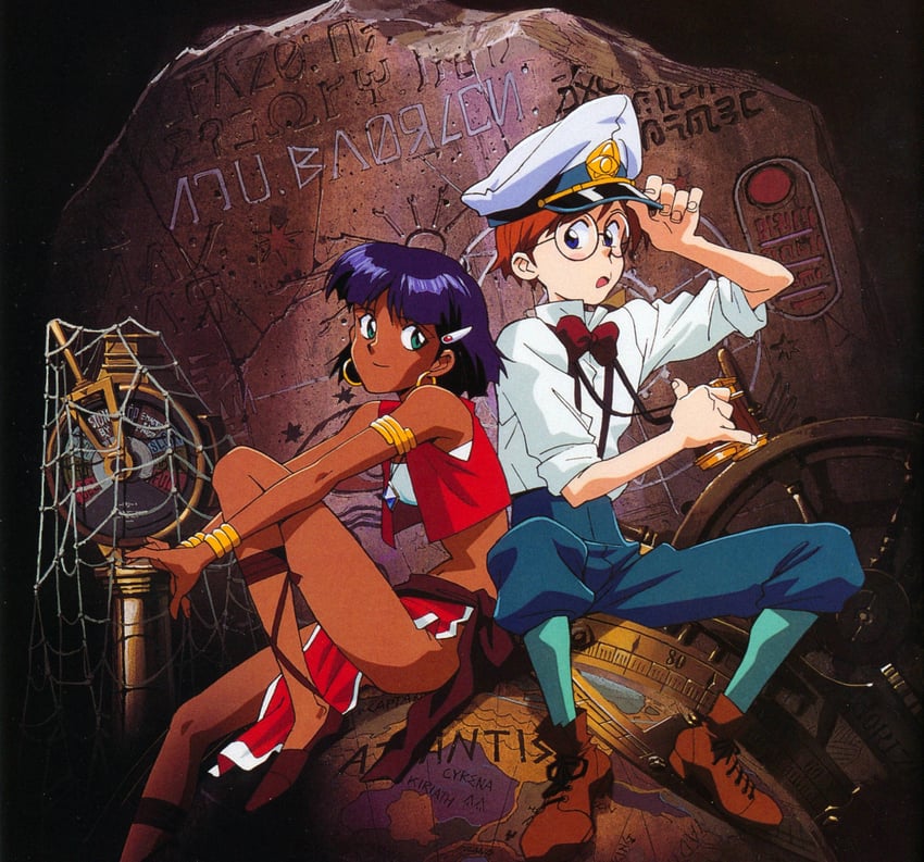 nadia la arwall and jean roque lartigue (fushigi no umi no nadia) drawn by sadamoto_yoshiyuki