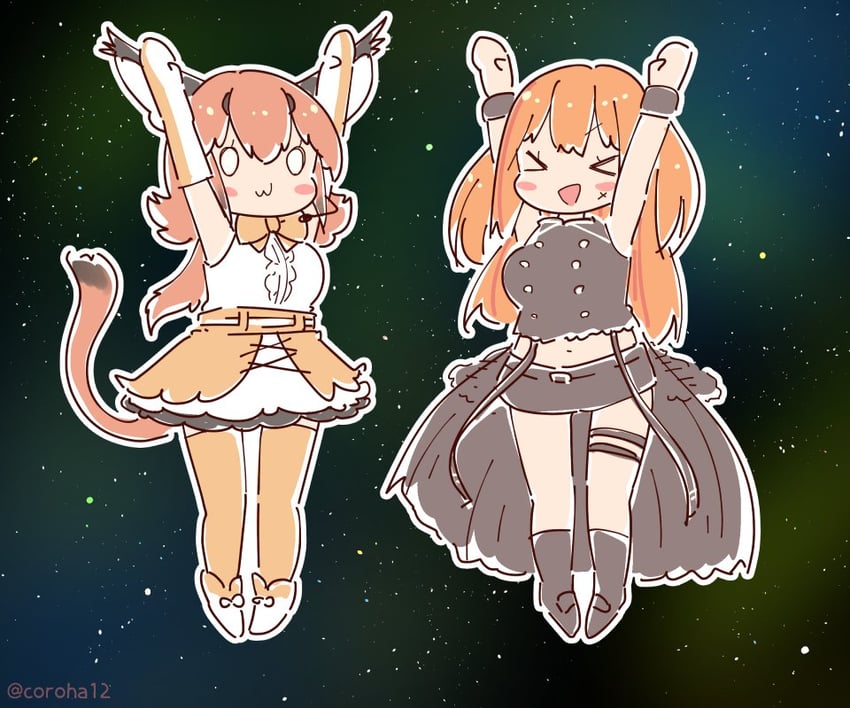 caracal and irodori mayoi (kemono friends and 2 more) drawn by coroha