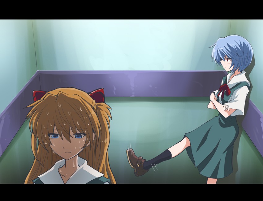 souryuu asuka langley and ayanami rei (neon genesis evangelion) drawn by fujitaka_nasu
