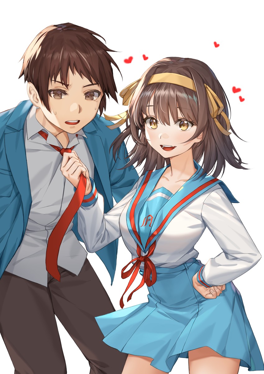 suzumiya haruhi and kyon (suzumiya haruhi no yuuutsu) drawn by piyo_(piyo8415)
