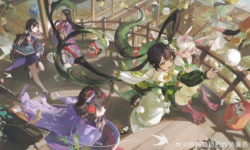 hotarugusa, yama usagi, enenra, mouba, kamikui, and 1 more (onmyoji) drawn by liyuliyuzhou