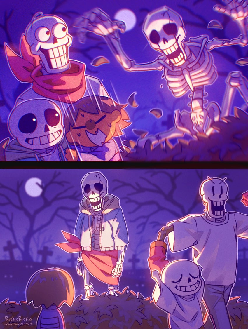 frisk, sans, and papyrus (undertale) drawn by noah_(rokoroko)