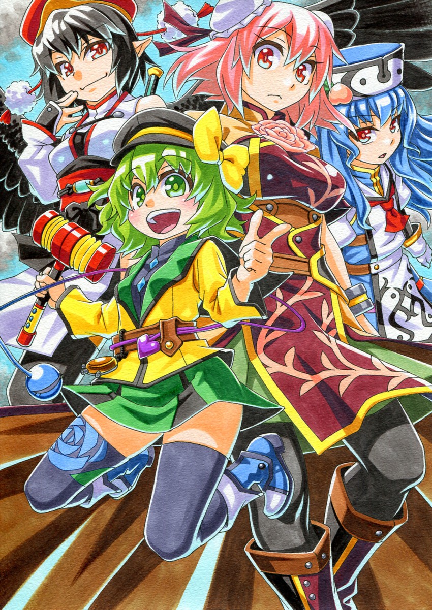 komeiji koishi, shameimaru aya, hinanawi tenshi, and ibaraki kasen (touhou) drawn by kawachi_koorogi