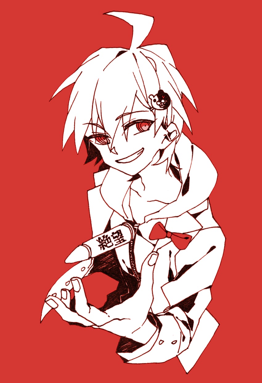 monokuma and naegi makoto (danganronpa and 1 more) drawn by nennen_(nene19515)