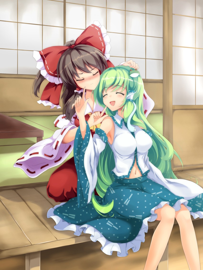 hakurei reimu and kochiya sanae (touhou) drawn by flan_(zhd91)