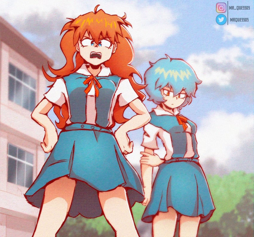 souryuu asuka langley and ayanami rei (neon genesis evangelion) drawn by mrquessos
