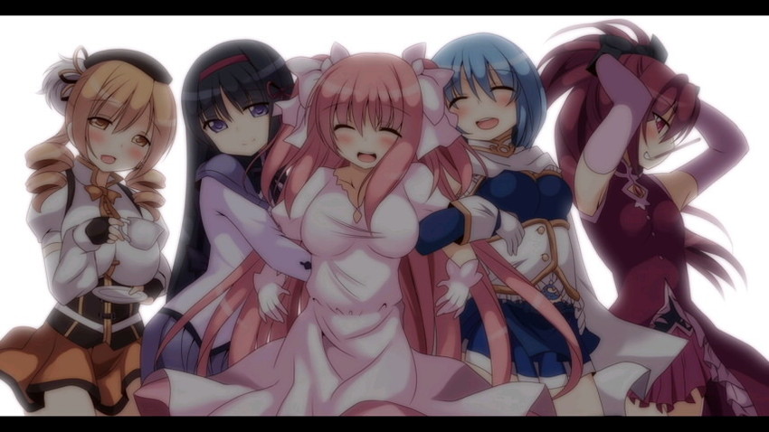 akemi homura, kaname madoka, miki sayaka, sakura kyoko, tomoe mami, and 1 more (mahou shoujo madoka magica) drawn by shiroie_mika