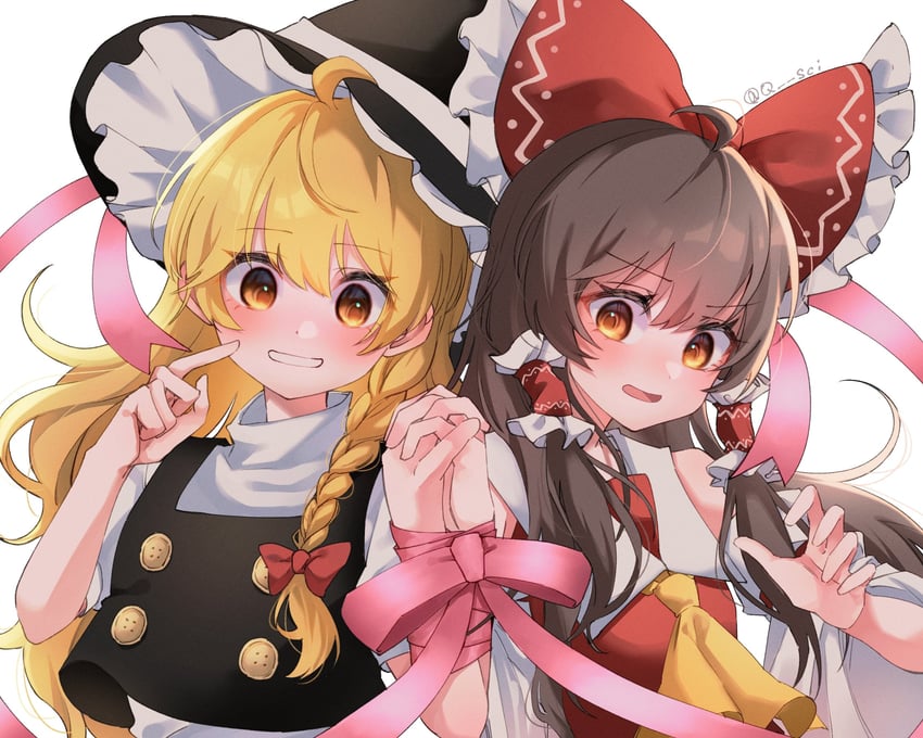 hakurei reimu and kirisame marisa (touhou) drawn by yoshino_(q_sci)