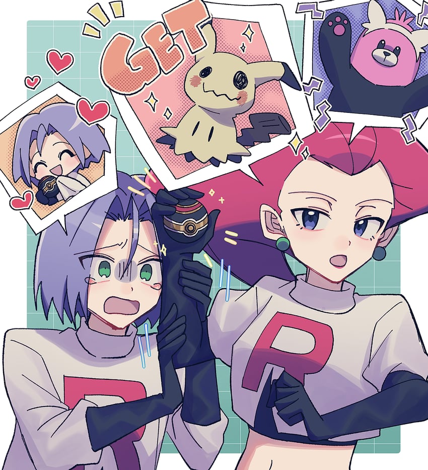 mimikyu, jessie, james, and bewear (pokemon and 1 more) drawn by yuzutan_(zvhc3728)