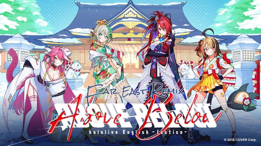 raora panthera, gigi murin, cecilia immergreen, and elizabeth rose bloodflame (hololive and 1 more) drawn by kurakuwakurai