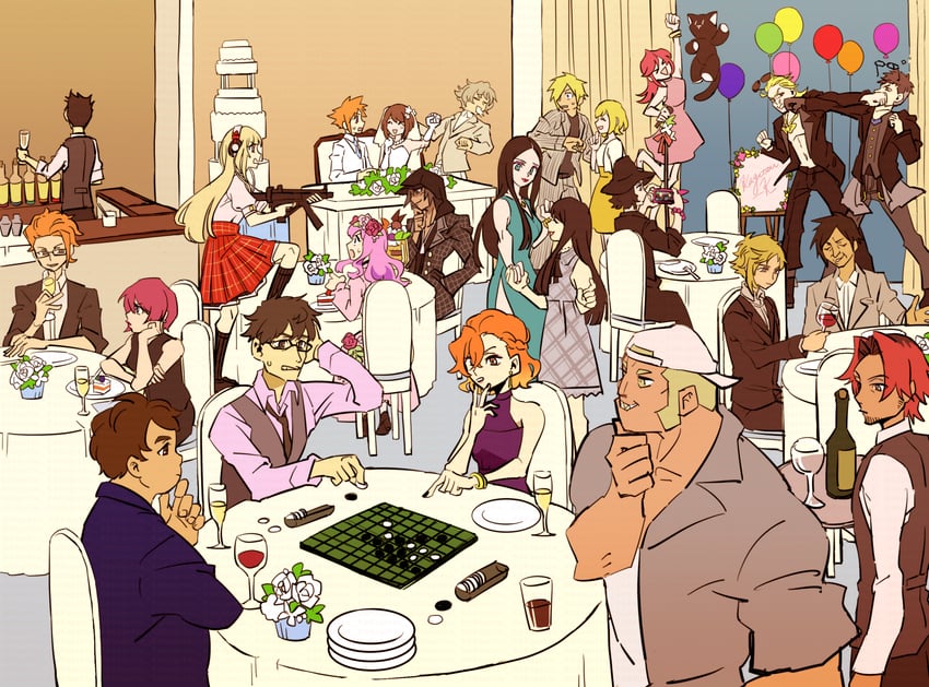 sakuraba neku, misaki shiki, nyantan, bito daisukenojo, kiryu yoshiya, and 20 more (subarashiki kono sekai and 1 more) drawn by kawahara