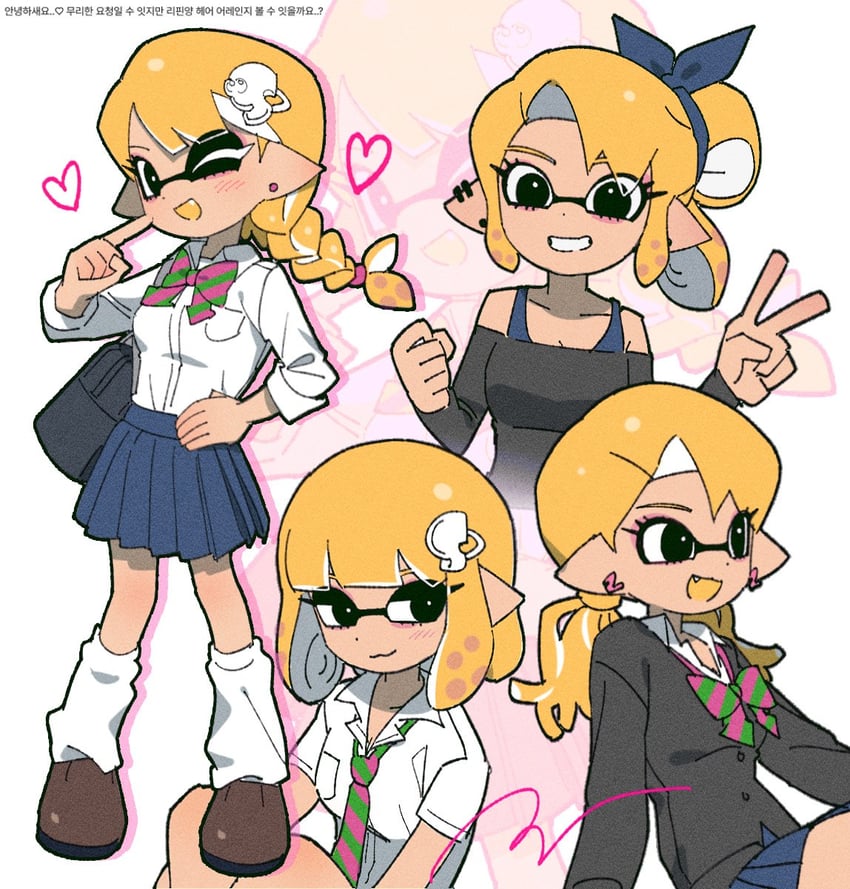 inkling player character and inkling girl (splatoon) drawn by hg_swdiary