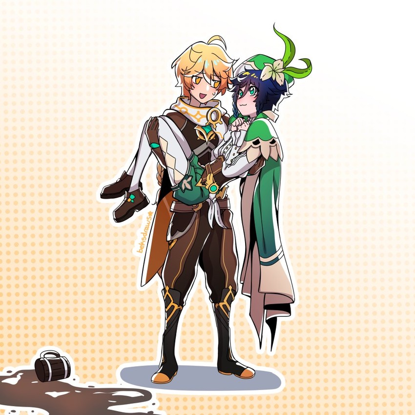 aether and venti (genshin impact and 1 more) drawn by beksdraws