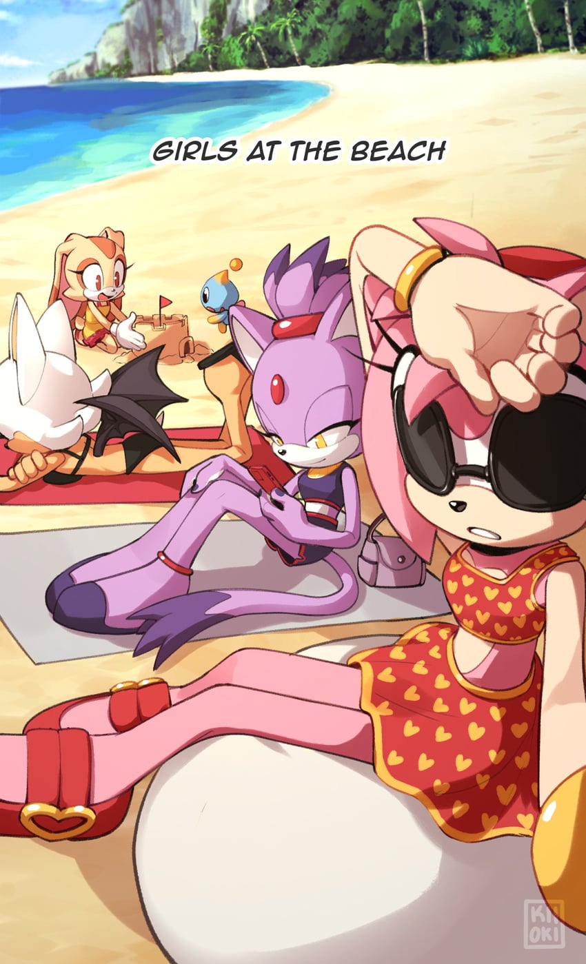 amy rose, blaze the cat, rouge the bat, cream the rabbit, neutral chao, and 1 more (sonic and 1 more) drawn by kiioki11