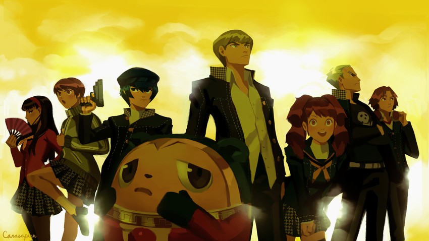 narukami yu, shirogane naoto, satonaka chie, kujikawa rise, amagi yukiko, and 3 more (persona and 1 more) drawn by carosapien