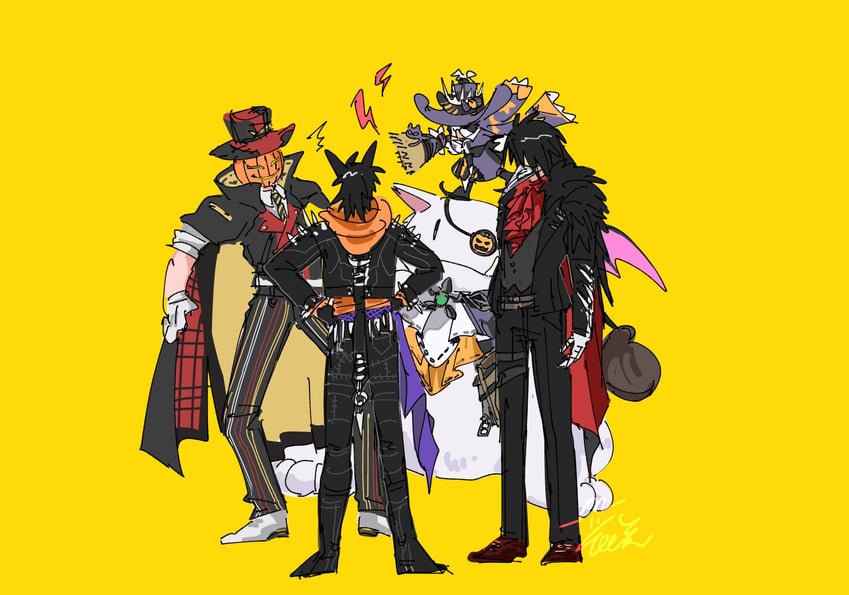 zack fair, moogle, vincent valentine, cait sith, and glenn lodbrok (final fantasy and 2 more) drawn by hnsk_013