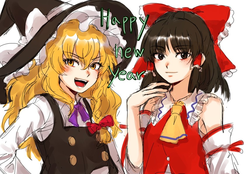 hakurei reimu and kirisame marisa (touhou) drawn by kuya_(hey36253625)