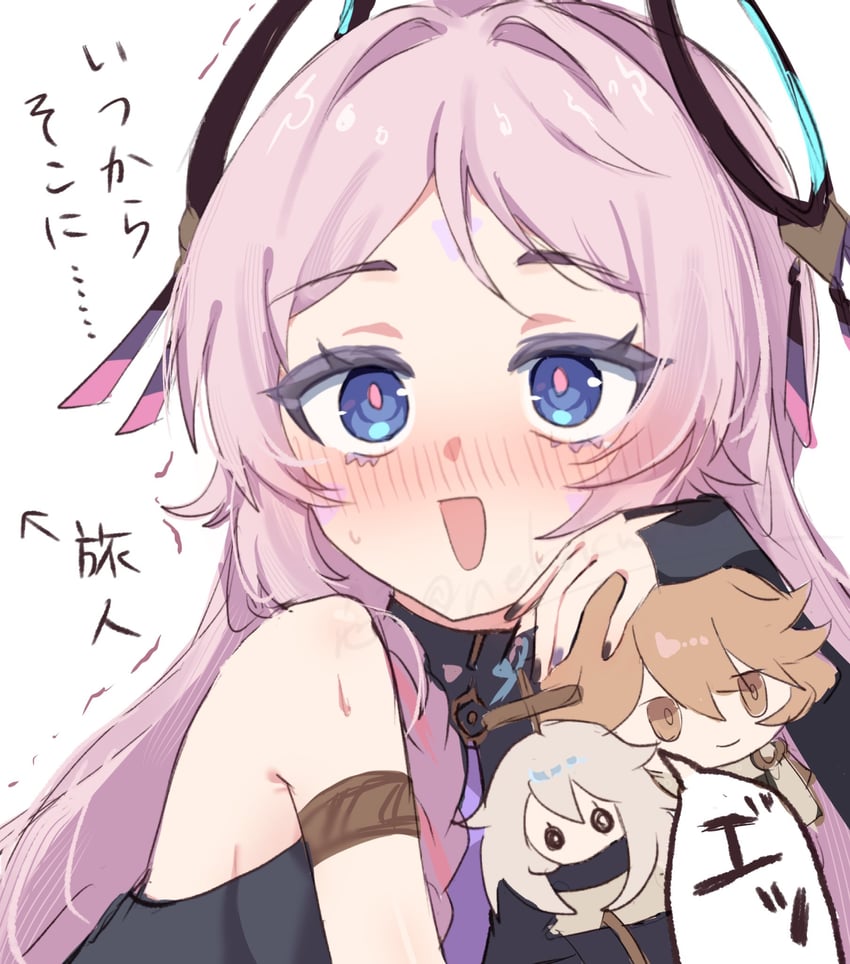 aether, paimon, and citlali (genshin impact) drawn by nekokuro_(geja5355)