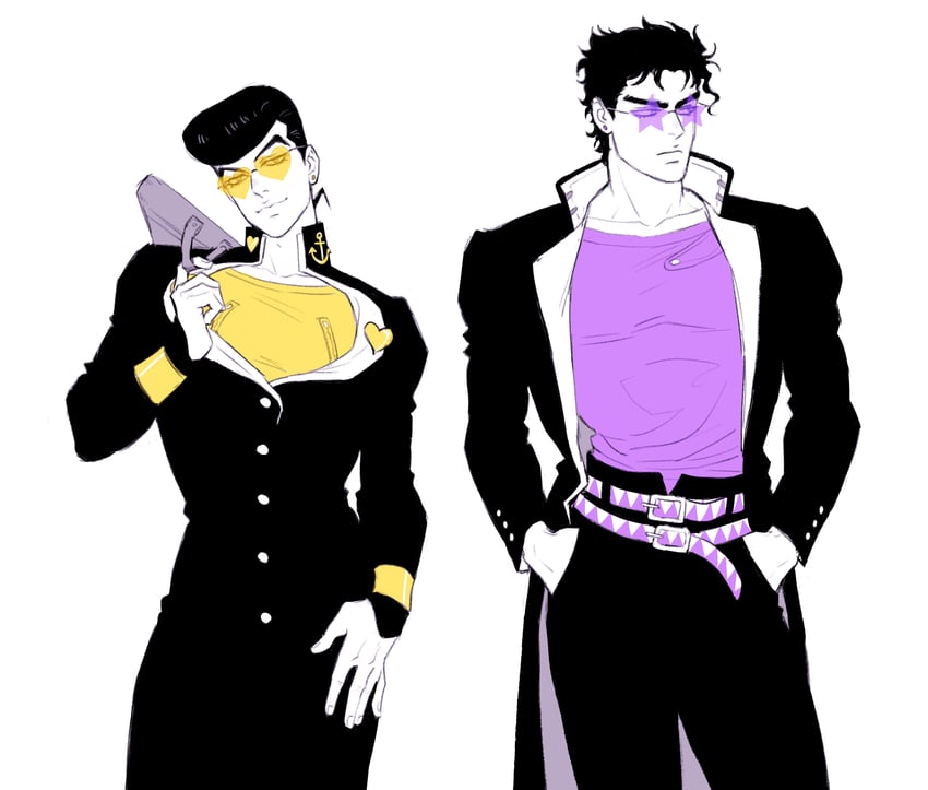 kujo jotaro and higashikata josuke (jojo no kimyou na bouken and 2 more) drawn by donlemefo