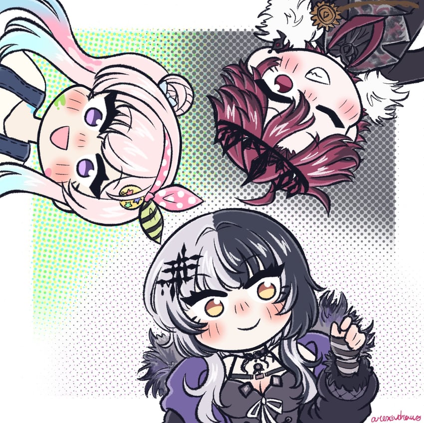 shiori novella, airani iofifteen, and jurard t rexford (hololive and 4 more) drawn by arexsudraws