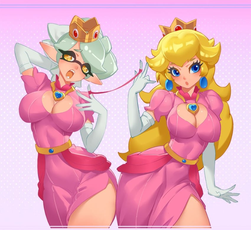 princess peach and marie (splatoon and 1 more) drawn by little123blood
