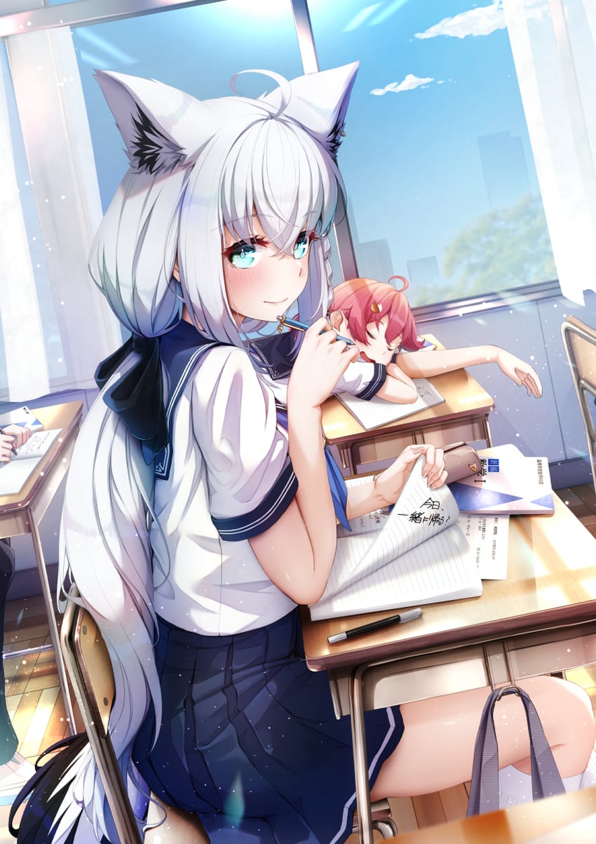 shirakami fubuki and sakura miko (hololive) drawn by imo_bouya