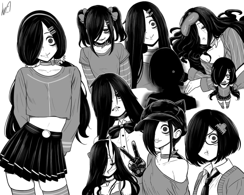 yamamura sadako, mita, cool mita, mila, sleepy mita, and 2 more (the ring and 1 more) drawn by lughost