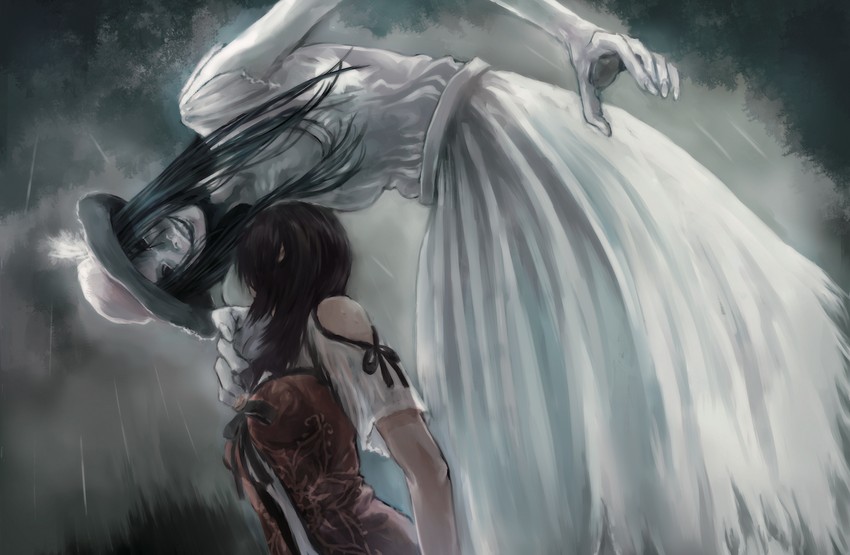 hasshaku-sama and kozukata yuuri (fatal frame and 2 more) drawn by gauss_<bokashi