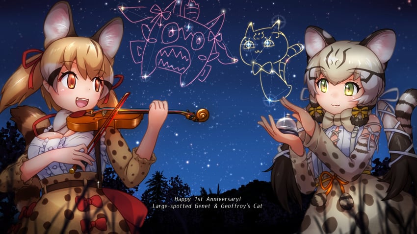 geoffroy's cat and large-spotted genet (kemono friends and 1 more) drawn by vostok_(vostok061)