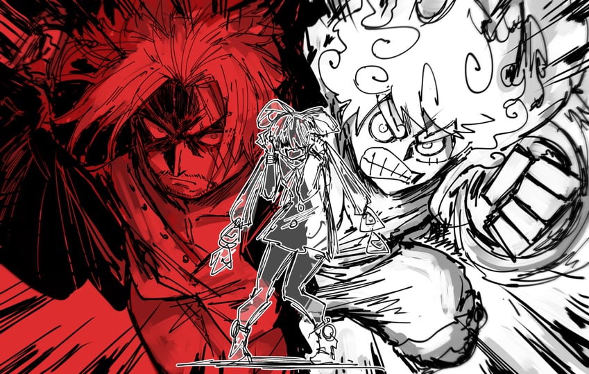 monkey d. luffy, uta, and shanks (one piece and 1 more) drawn by kankan33333