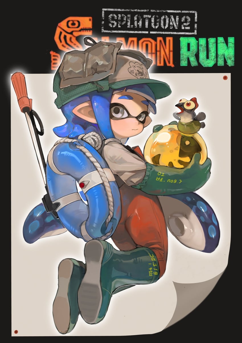 inkling player character, inkling girl, and smallfry (splatoon and 1 more) drawn by p-pepper